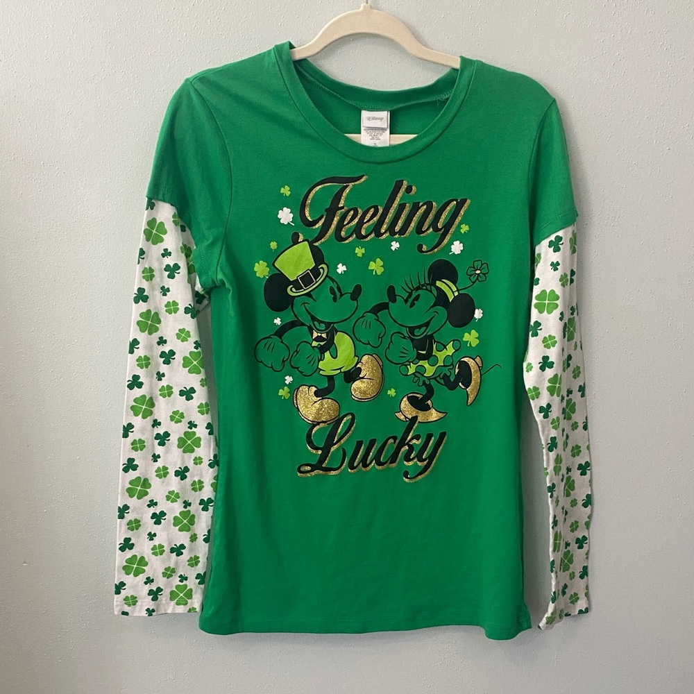 Disney Green Long Sleeve Kids Tee with Shamrock Print